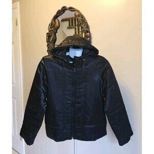 Ralph Lauren Vintage Black Shiny Satin Coat Jacket Puffer Womens M 90s Y2K Polo